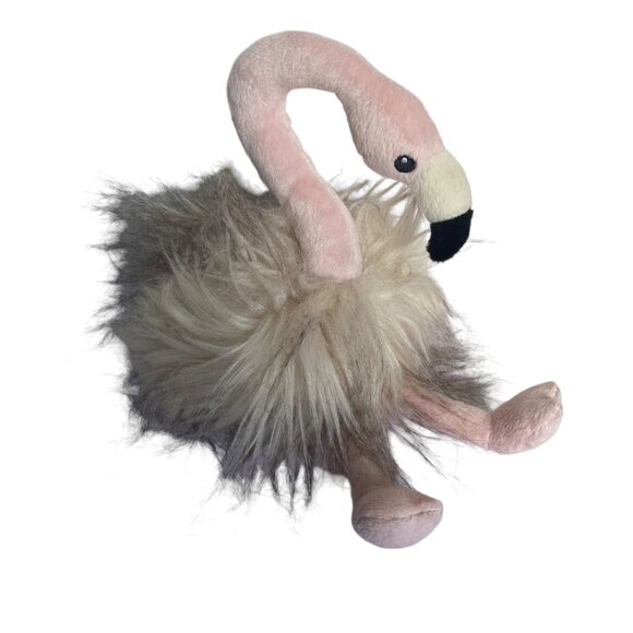 Pier 1 Imports Plush Flamingo Stuffed Animal Toy 8" Sit Fluffy Long Hair - Picture 6 of 7